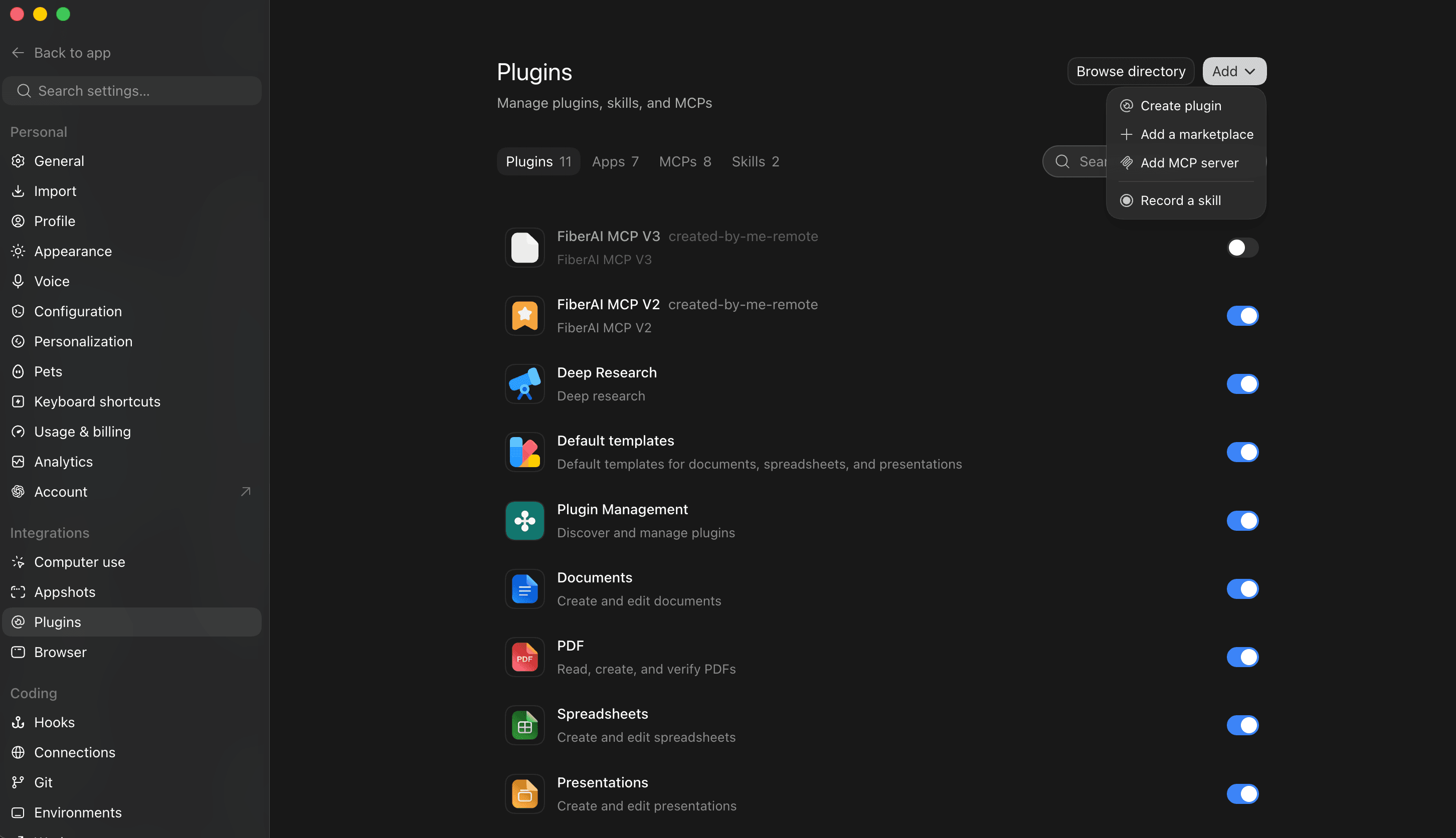 ChatGPT desktop Plugins with Add MCP server