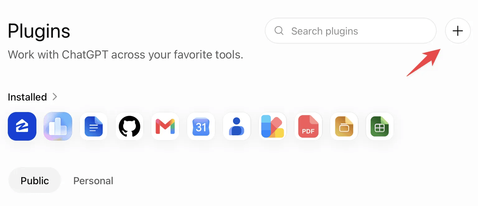 ChatGPT Plugins page with add button